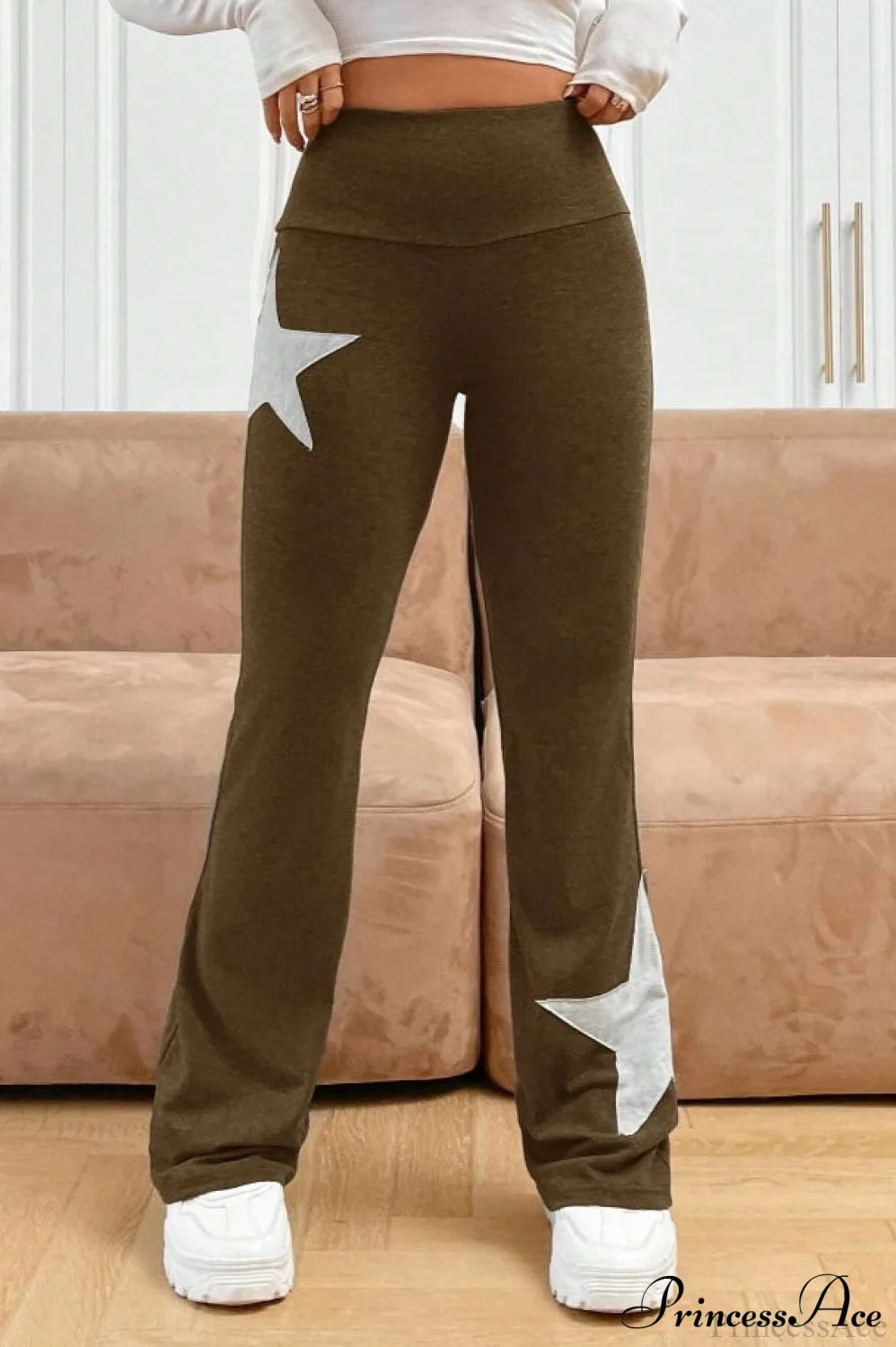 Star Stretchy High Waist Slim-Fit Flared Pants Deep Khaki / S