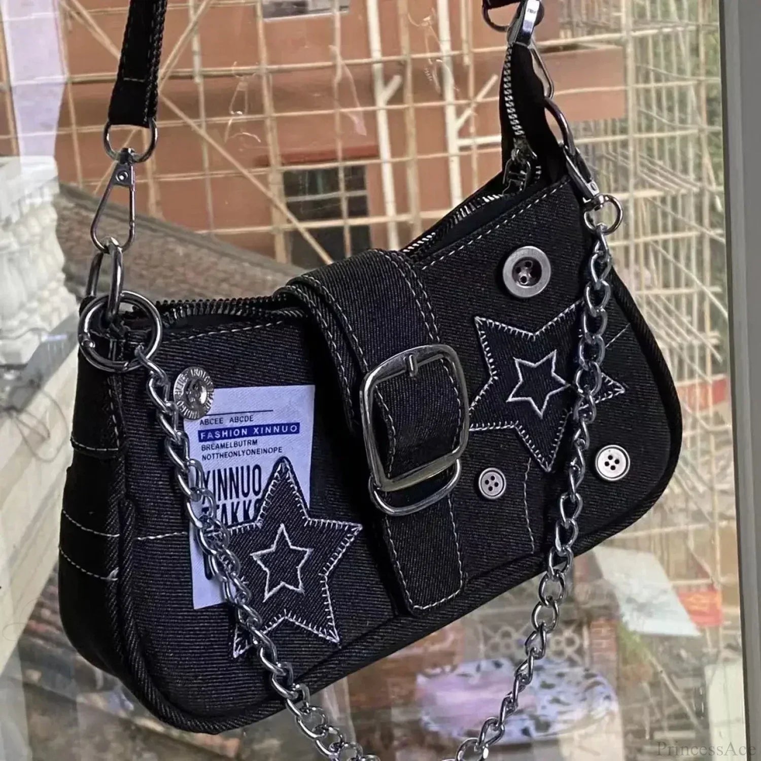 Stars Pattern Canvas Underarm Shoulder Bag Black shoulder-250126