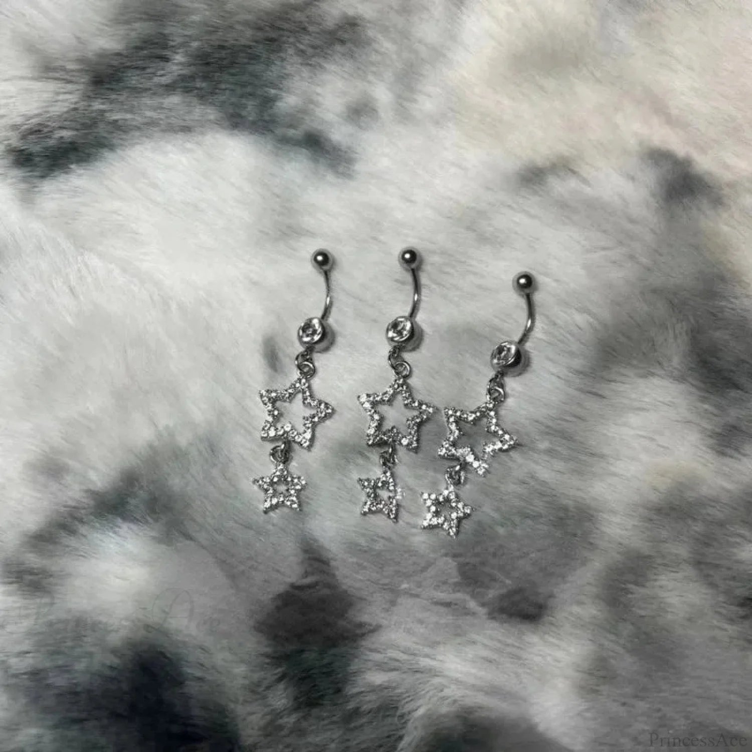 Stellar Crystal Dangle Gothic Belly Ring silver