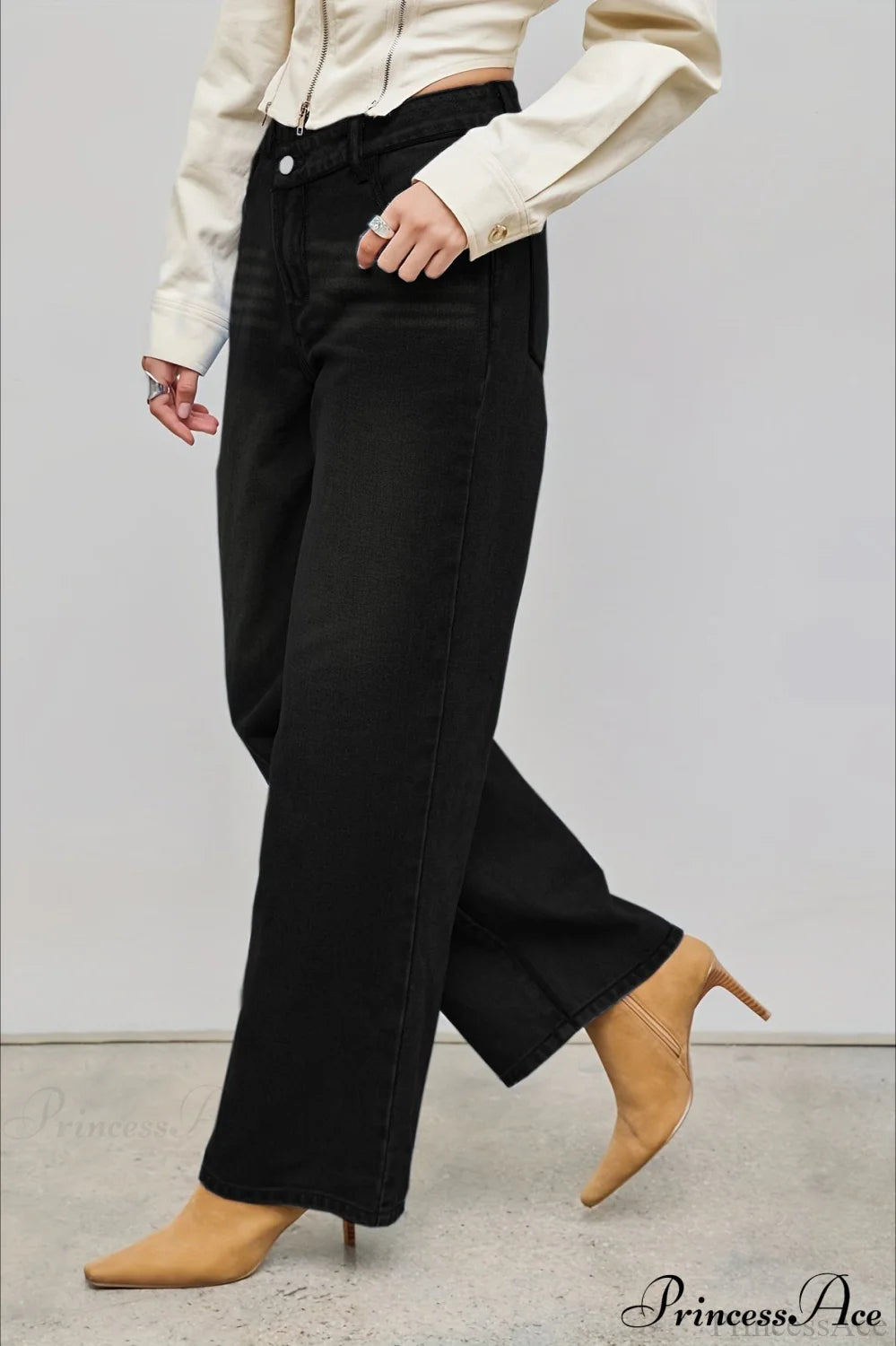 Straight Relaxed Asymmetrical Button Jeans