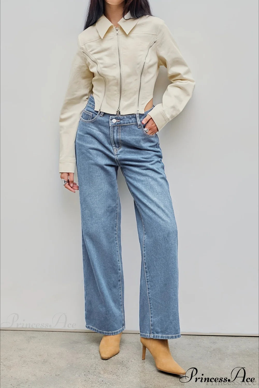 Straight Relaxed Asymmetrical Button Jeans Light blue / XS