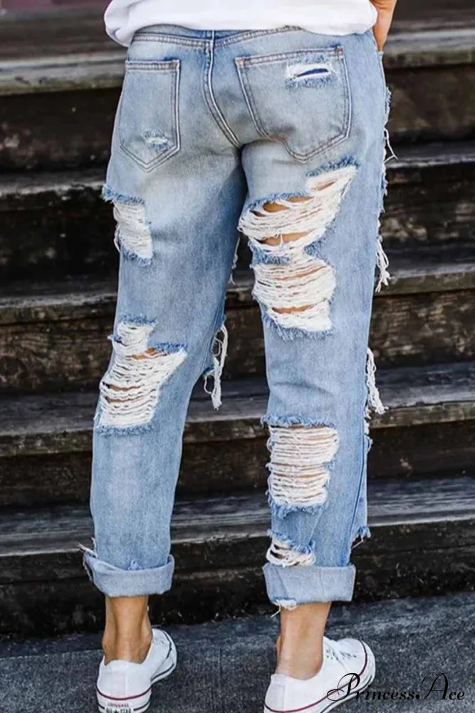 Straight Ripped Jeans Bottoms
