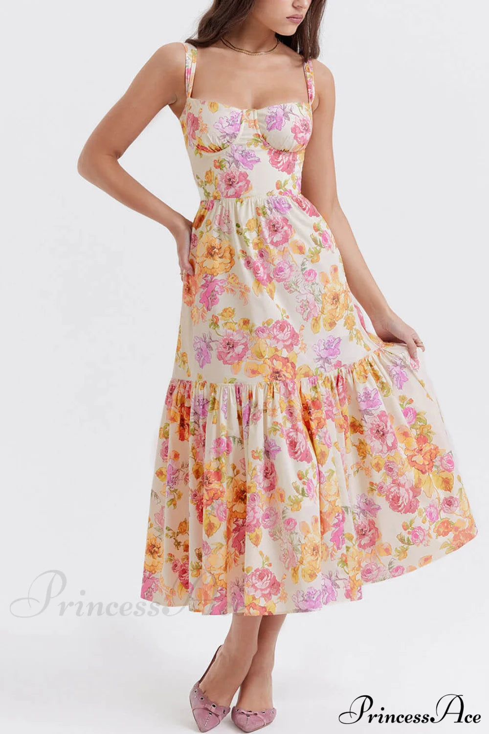 Strap A-Hem Stylish Floral Midi Dress Dresses