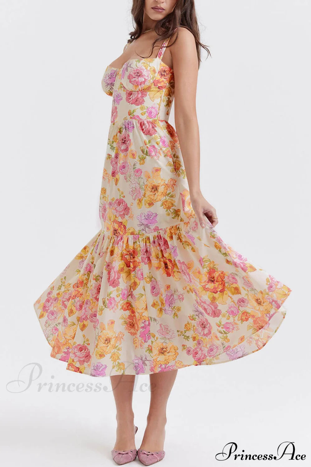 Strap A-Hem Stylish Floral Midi Dress Dresses