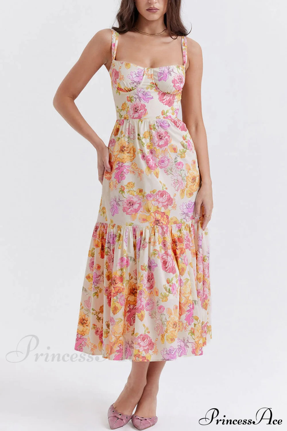 Strap A-Hem Stylish Floral Midi Dress Dresses