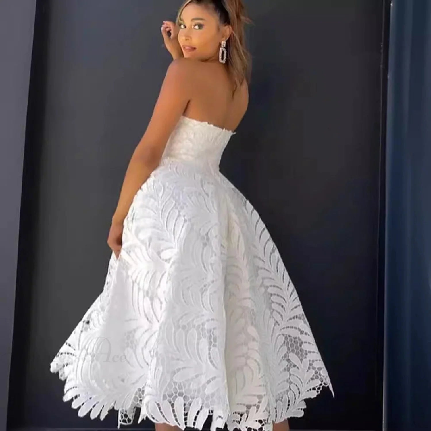 Strapless A-Line Lace Evening Wedding Dress weddingdress-250223