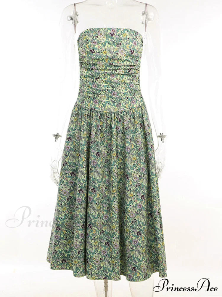 Strapless High Low Dress With Floral Print High Low Floral Beach Dress