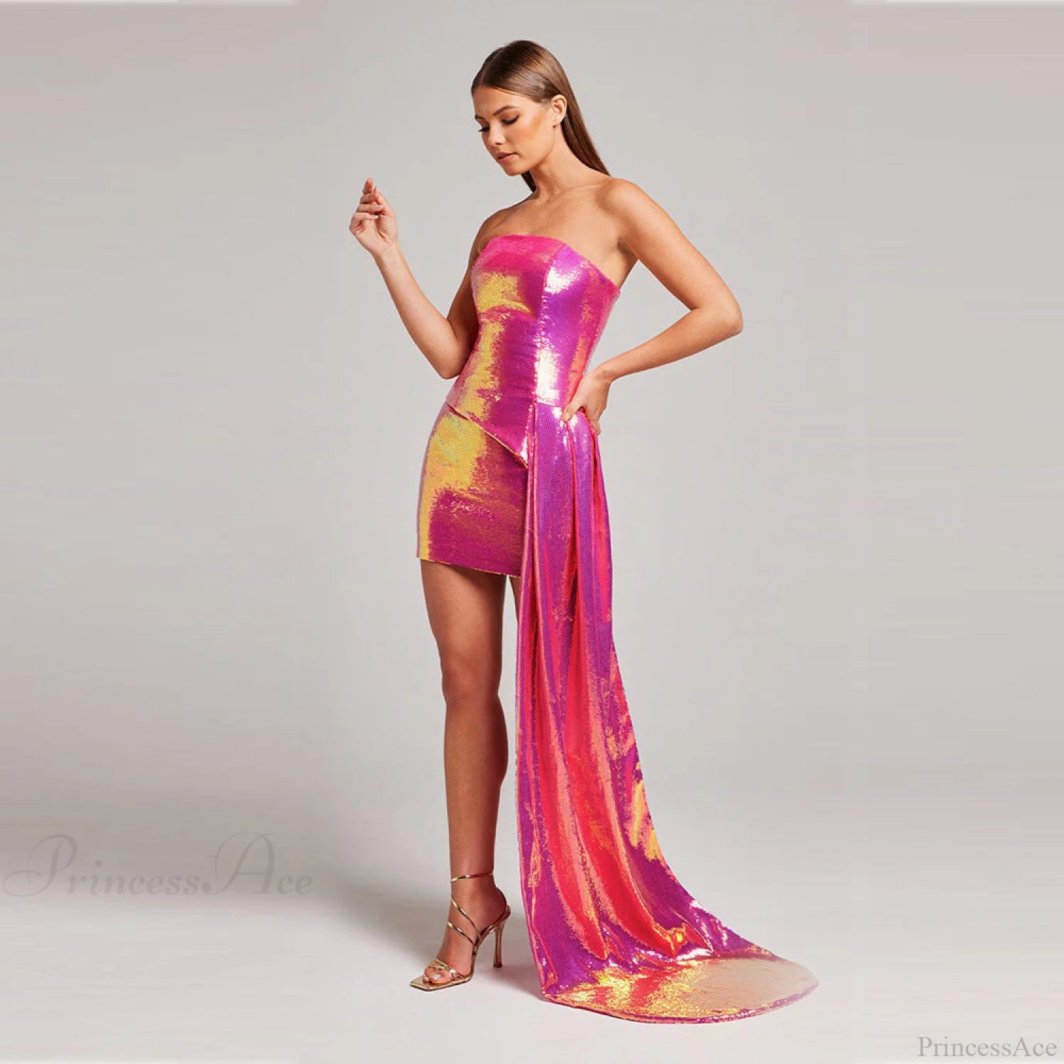 Strapless Sequin Wrap Waist Two Piece Prom Dress promdress-250223