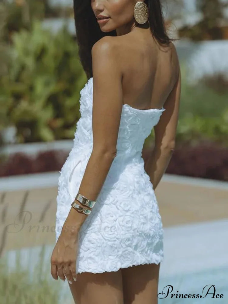 Strapless Sexy Backless Solid Graceful Color Floral Short Dress Dresses