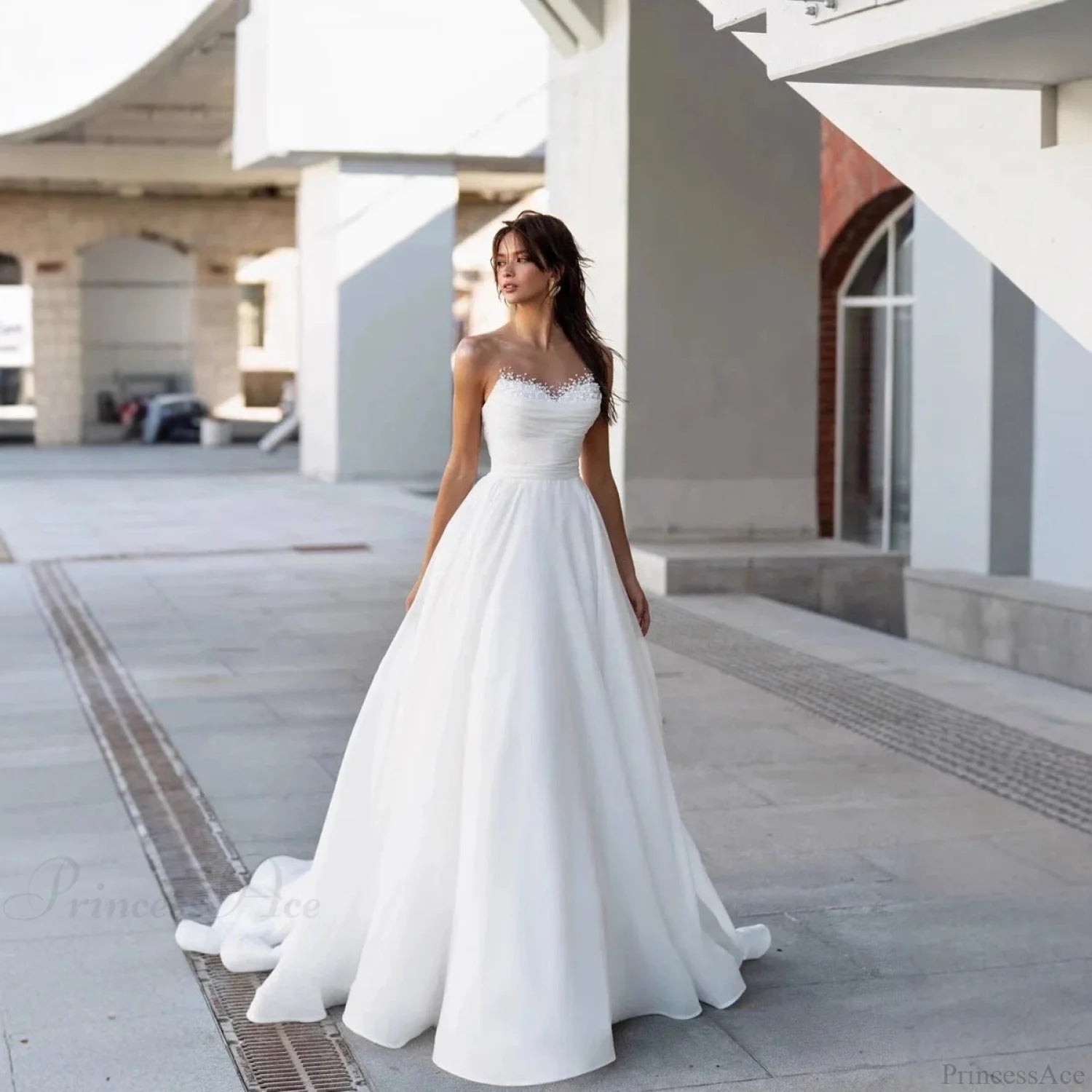 Strapless Sweet Lace Long Train Wedding Dress weddingdress-250223