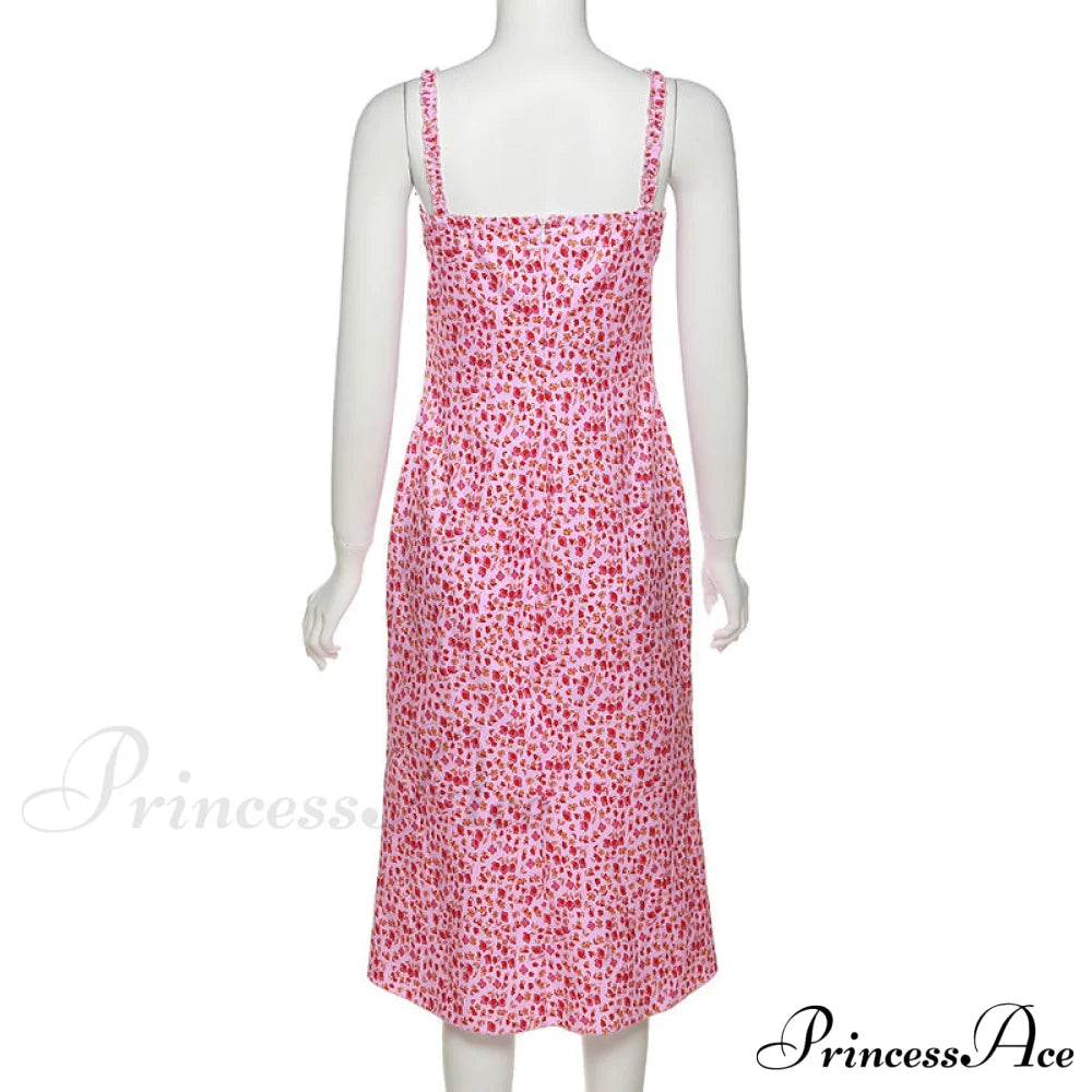 Straps And Design Flowered Warm-Season Long Bodycon Ruched Pink Coastal With Casual Gown Detail