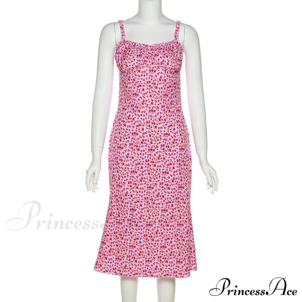 Straps And Design Flowered Warm-Season Long Bodycon Ruched Pink Coastal With Casual Gown Detail