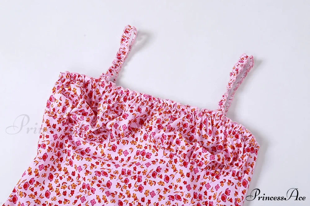 Straps And Design Flowered Warm-Season Long Bodycon Ruched Pink Coastal With Casual Gown Detail