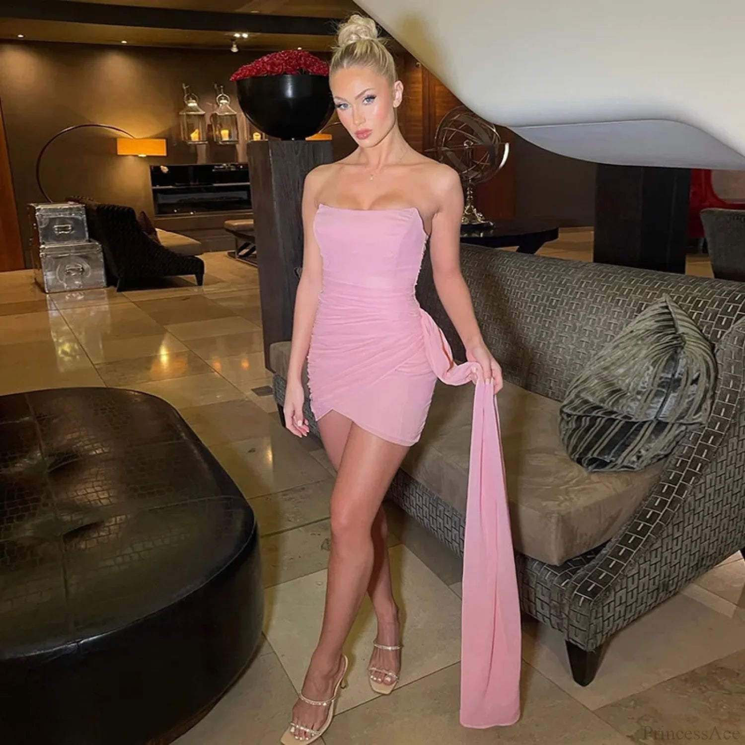 Streamer Mesh Elegant Mini Vacation Dress Pink / S vacationdress-250223