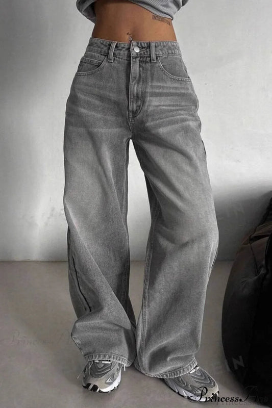 Street Vintage Smoky Gray Washed Wide Leg Jeans Gray / S