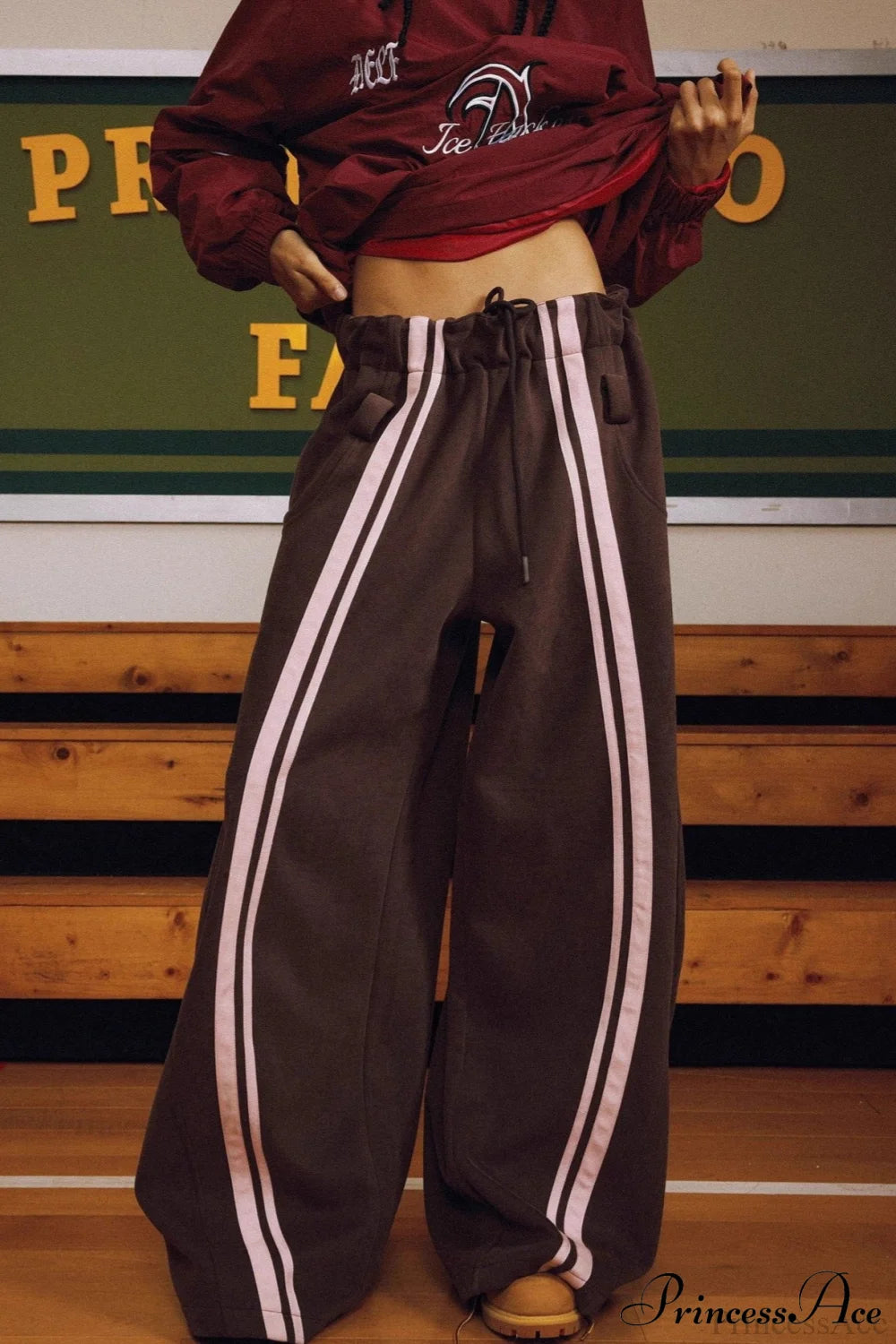 Streetwear Drawstring High-Waist Wide Pants Brown / S