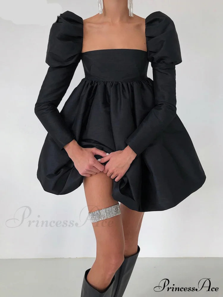 Streetwear Party Backless Y2K In - Gown Long With Elegant Folded Mini Puffy Dresses Ball Women For