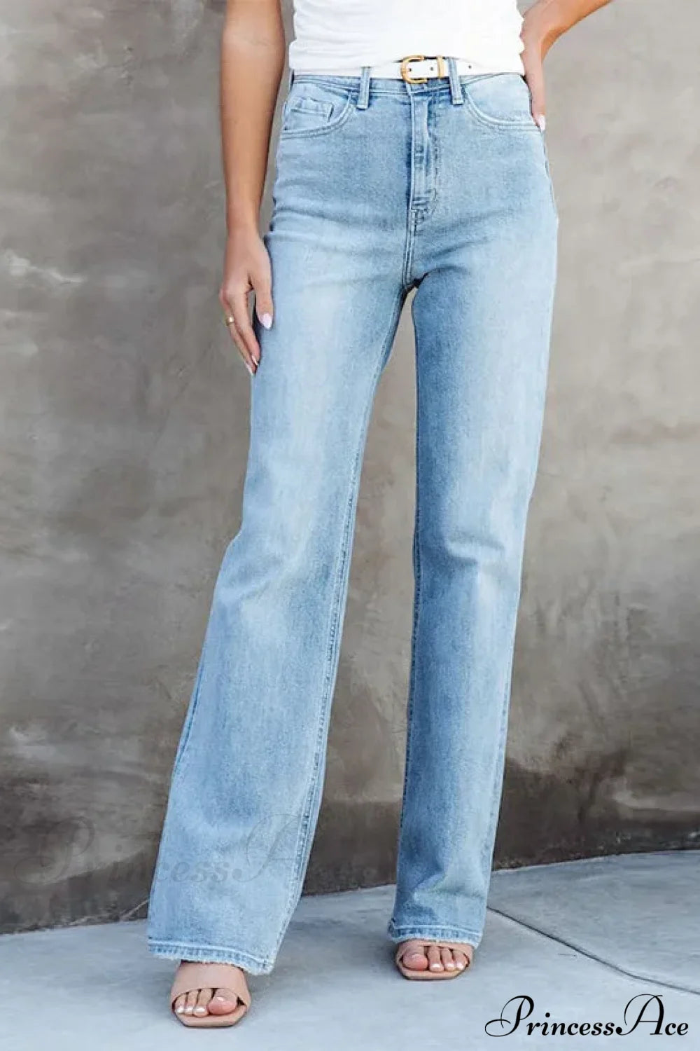 Stretch Blue High Waist Loose Wide Leg Vintage Fashionable Washed Straight Casual Jean / S