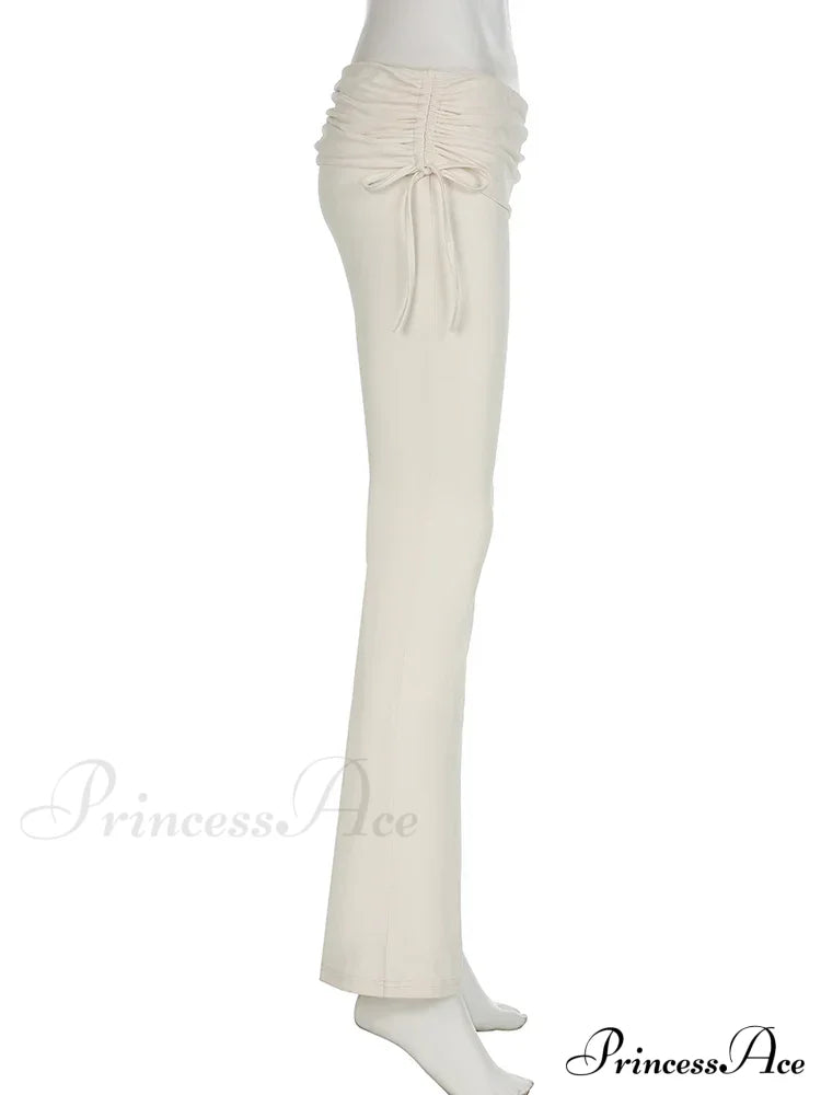 Stripe Drawstring Elastic Low Waist Baggy Sweatpants Straight Leg Pants