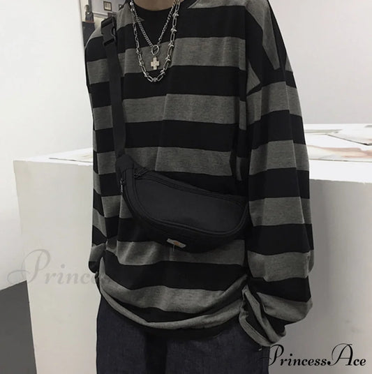 Stripe Long Grunge Arm Tee Black / S T-Shirts