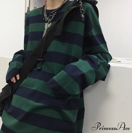 Stripe Long Grunge Arm Tee Green / S T-Shirts