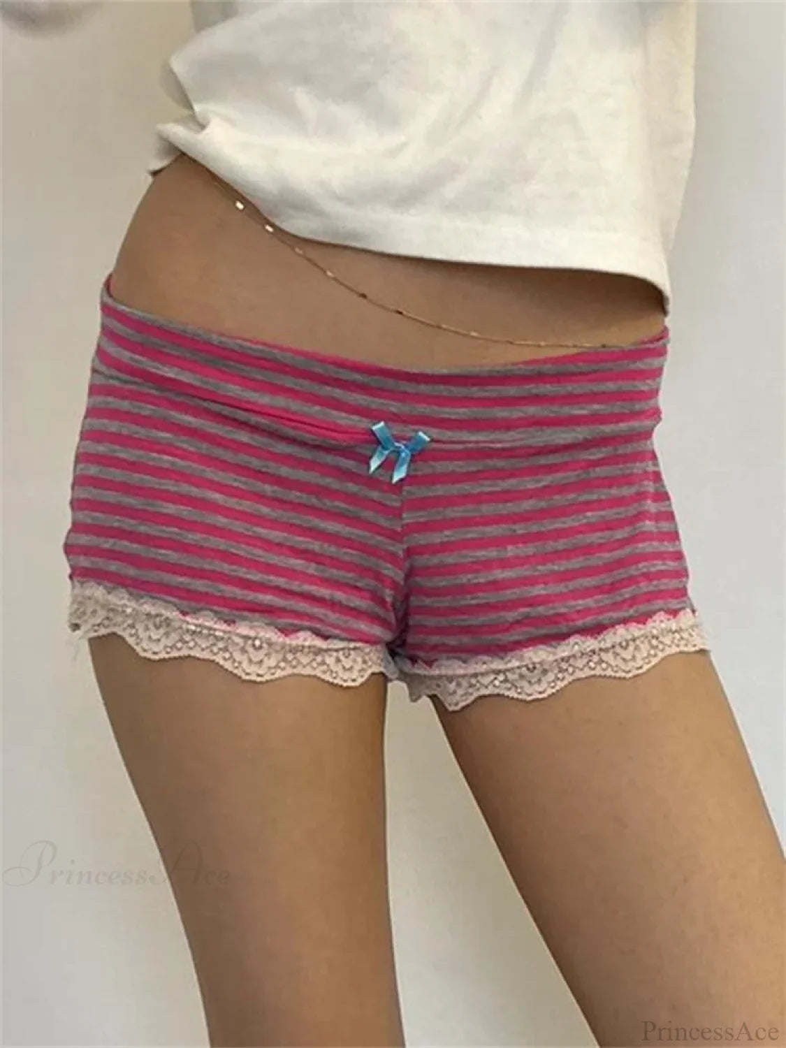Striped Bow Lace Pajama Short short-250223