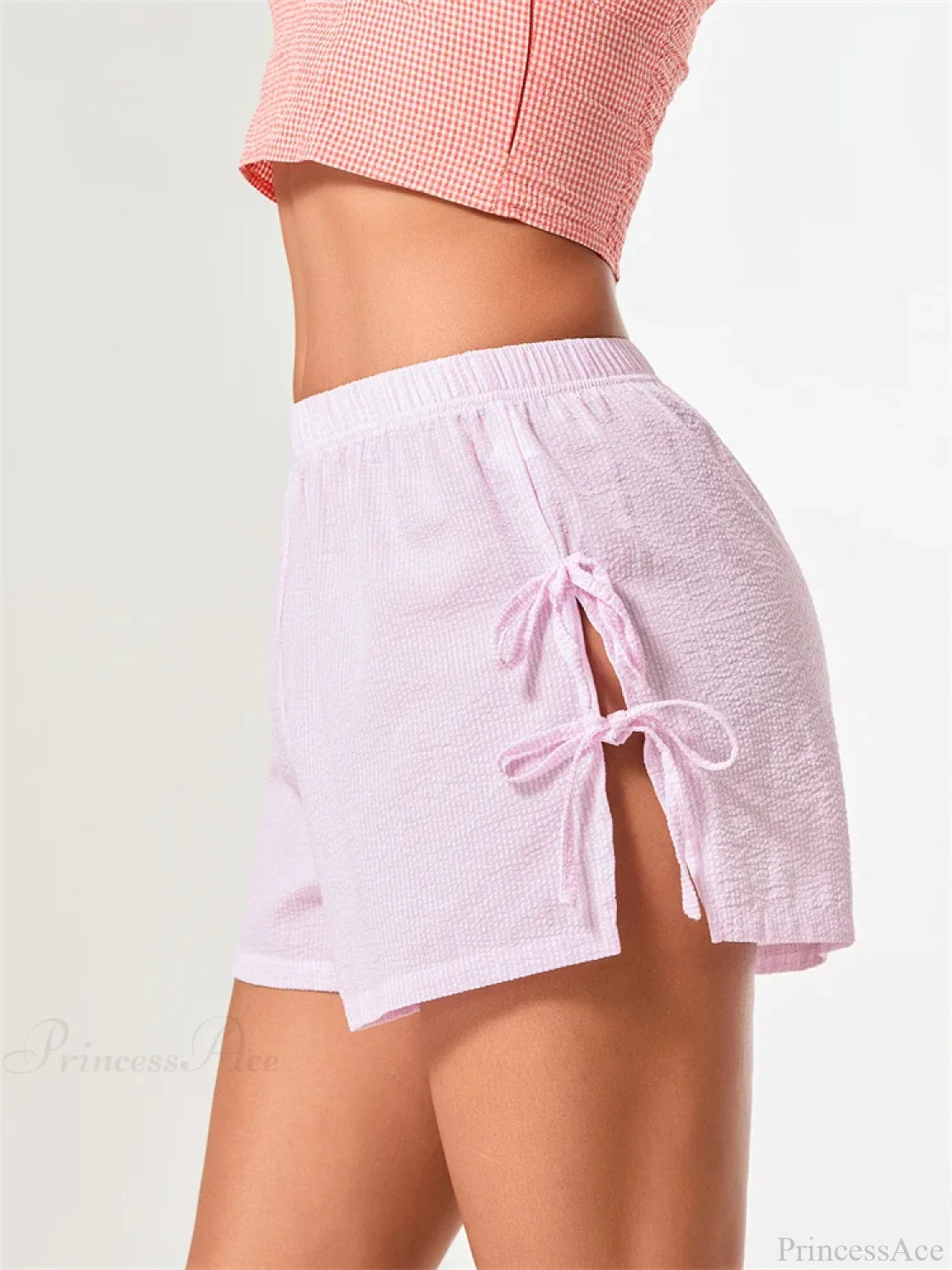 Striped Bow Tie-Up Split Short short-250223