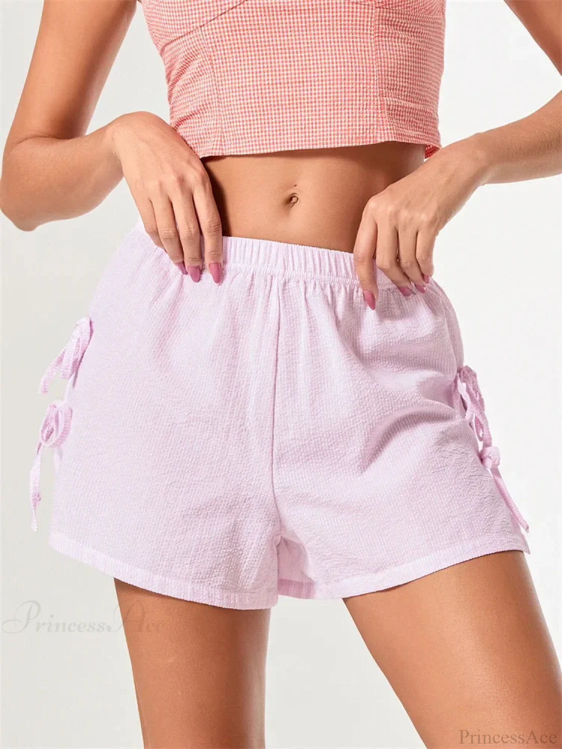 Striped Bow Tie-Up Split Short short-250223