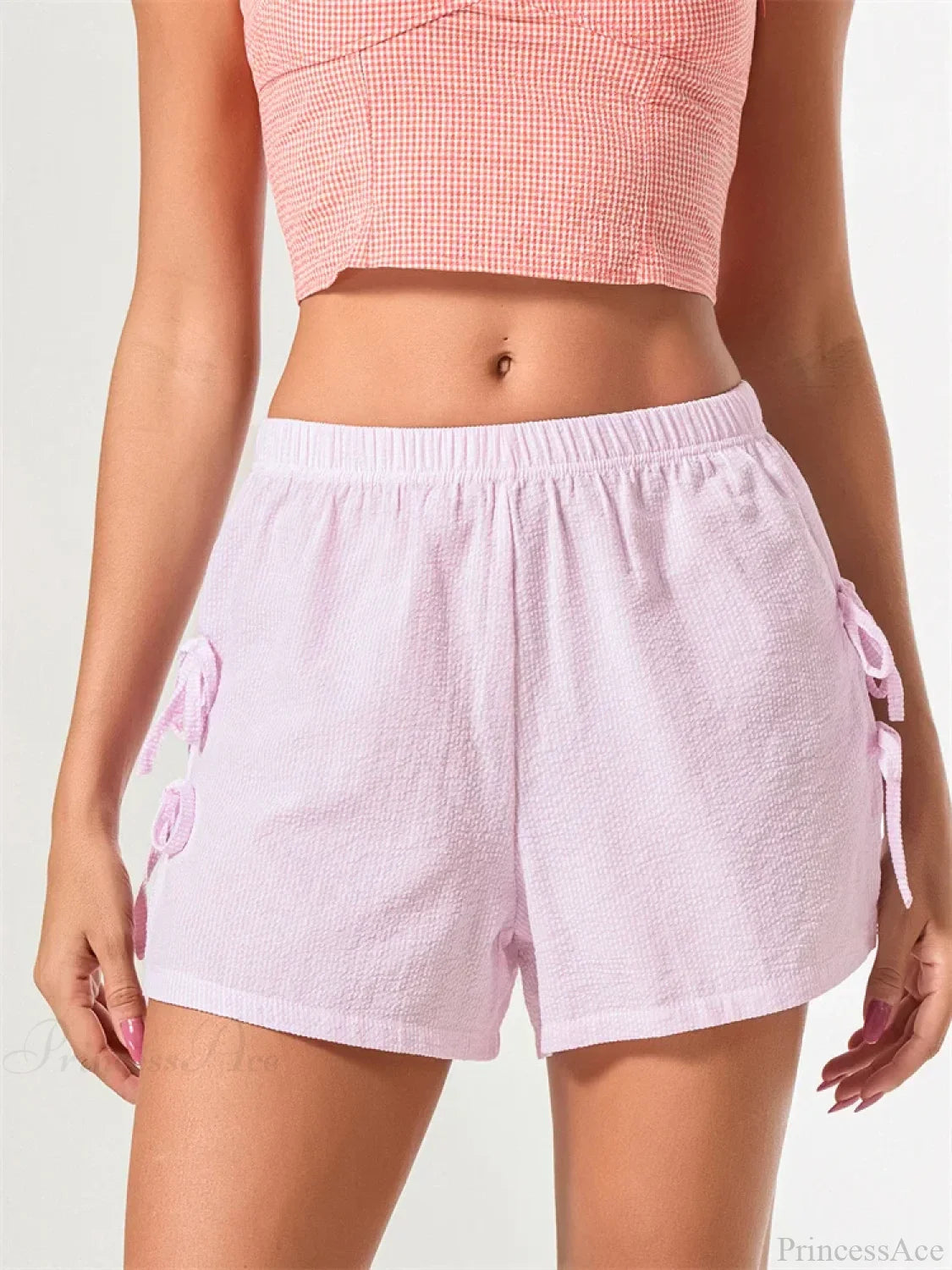 Striped Bow Tie-Up Split Short pink / S short-250223