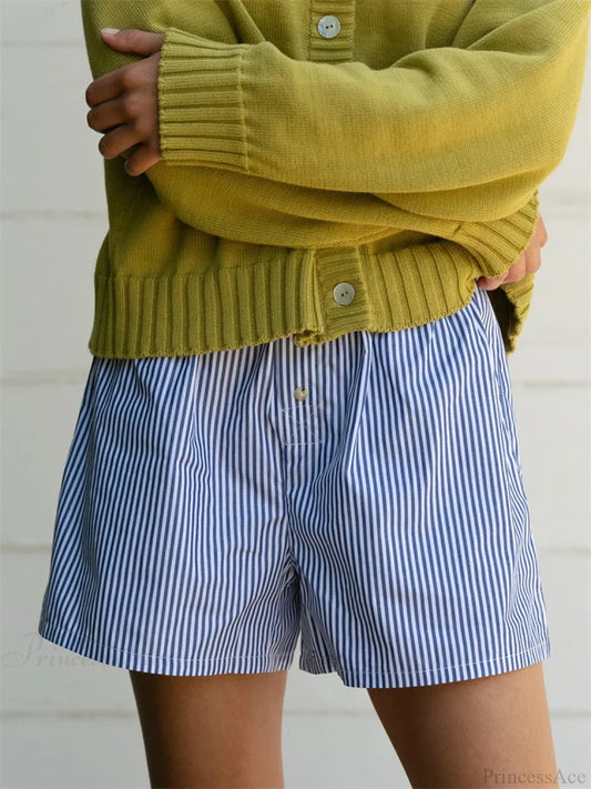 Striped Button High Waist Short blue / S short-250223