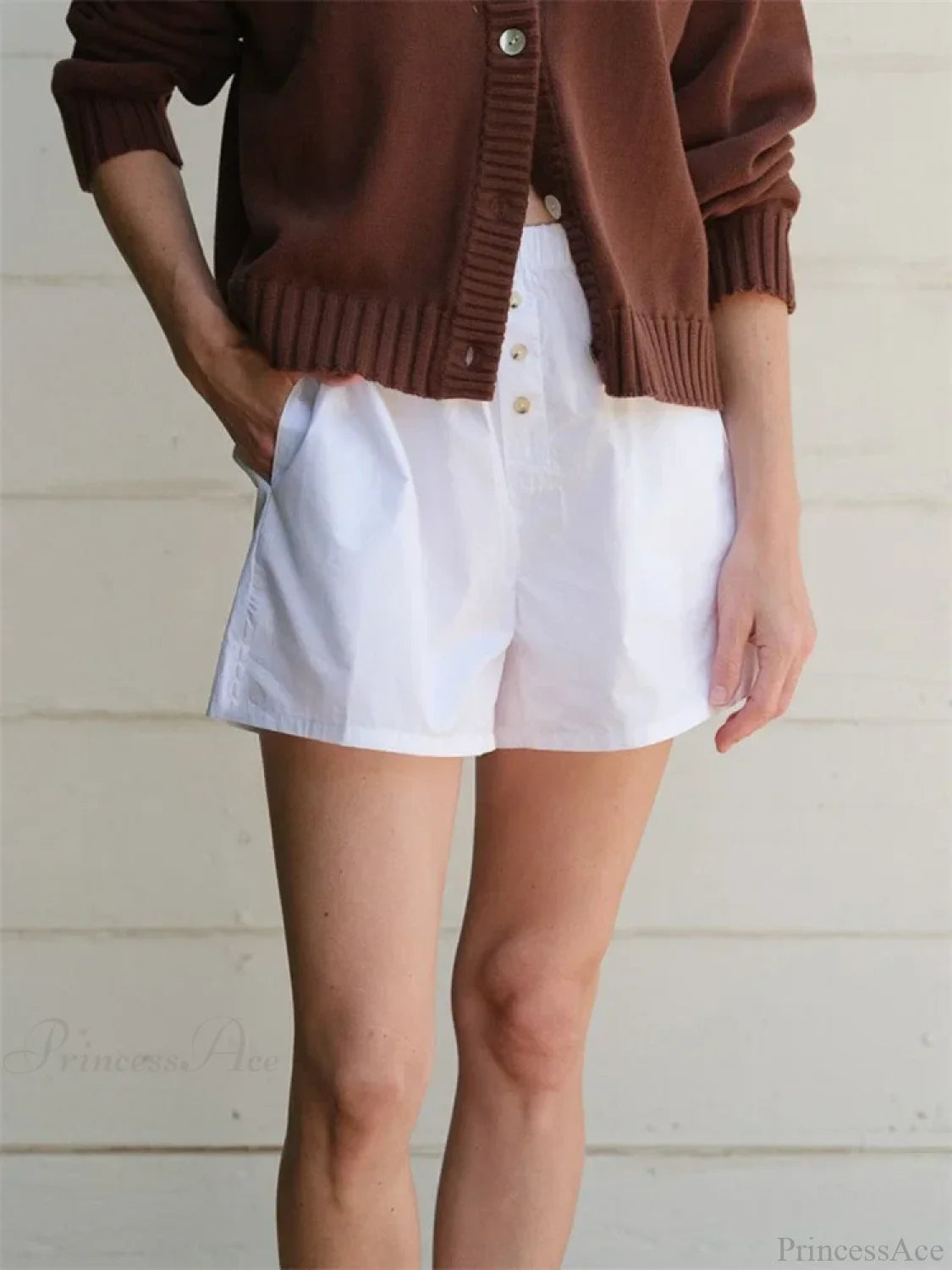 Striped Button High Waist Short white / S short-250223