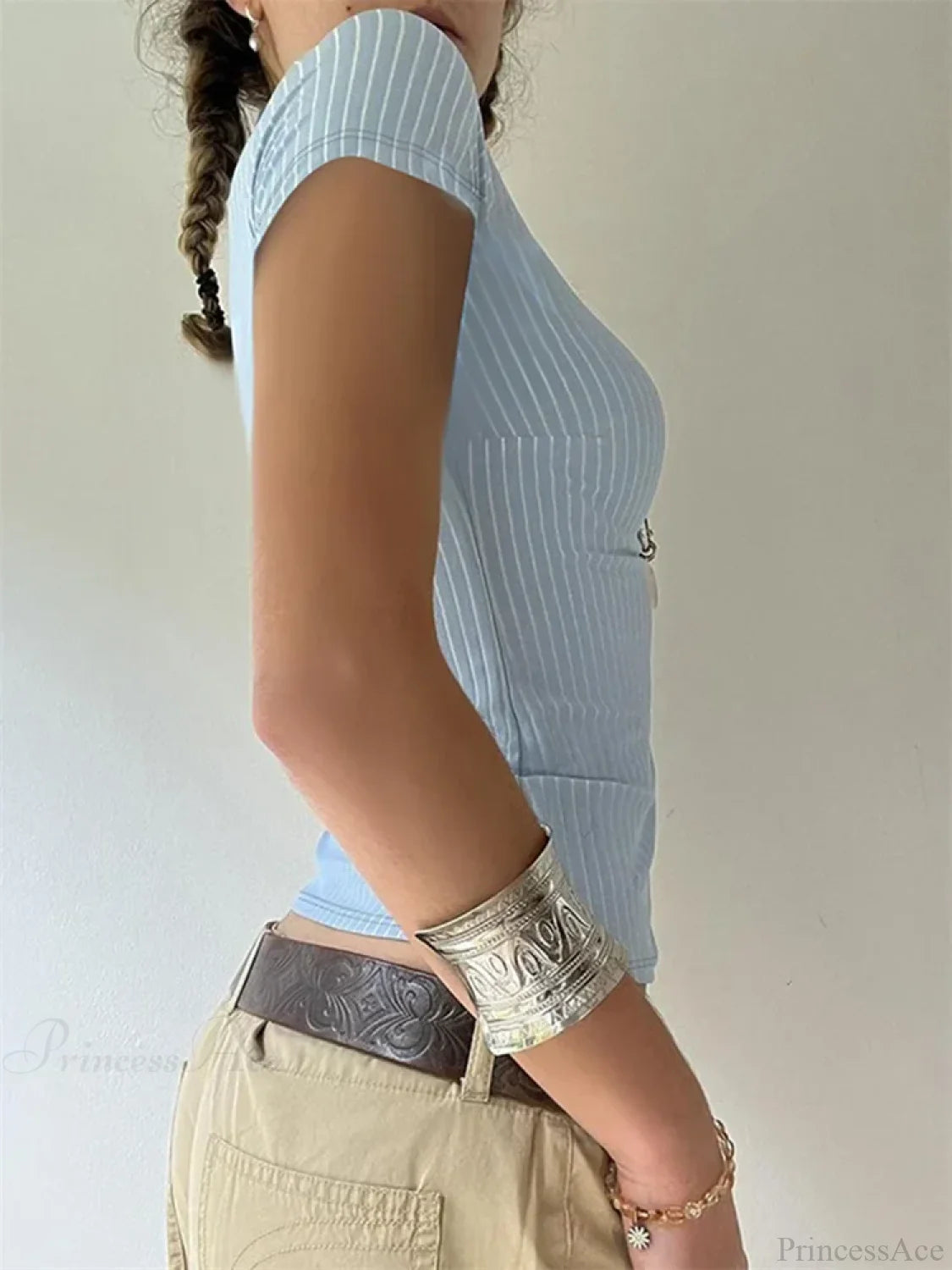 Striped Button-Up Slim Fit Blouse blouse-250223