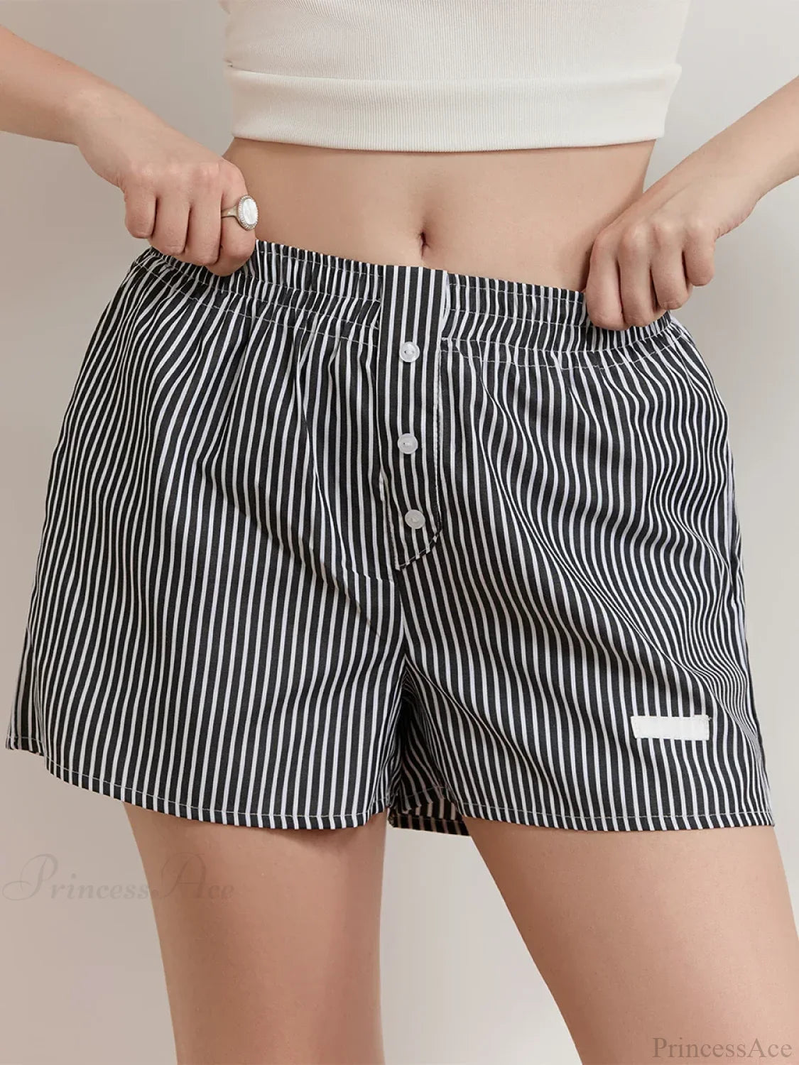 Striped Button Wide Leg Lounge Short short-250223