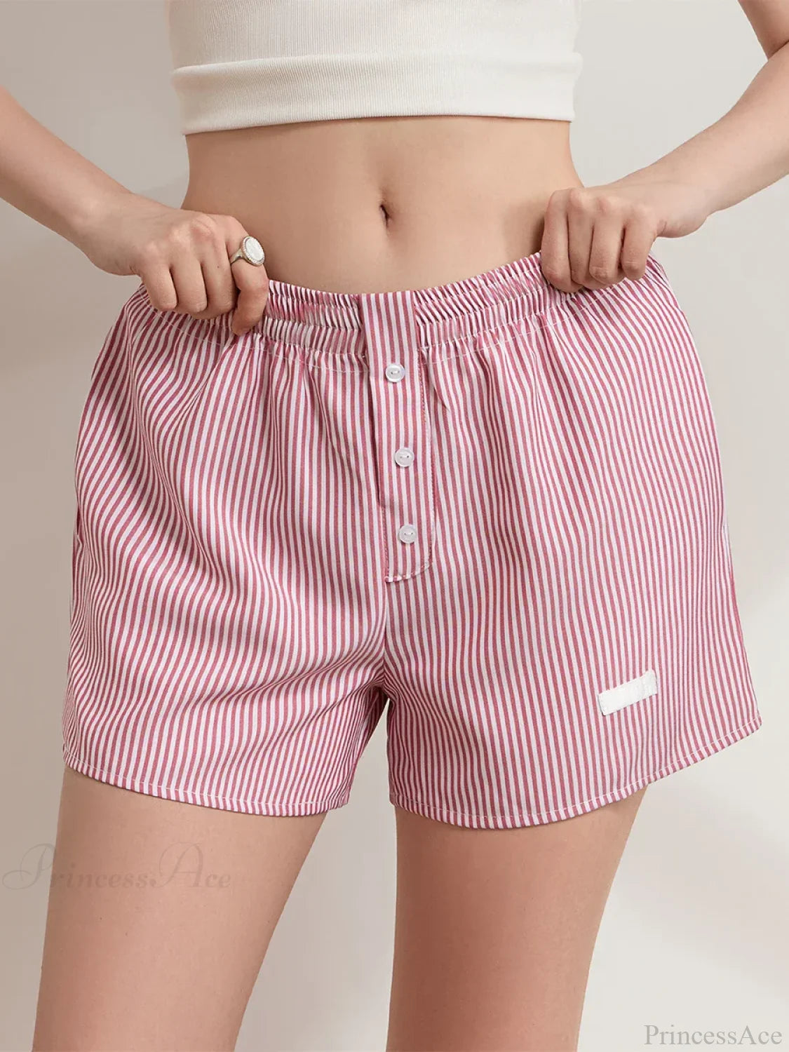 Striped Button Wide Leg Lounge Short pink / S short-250223
