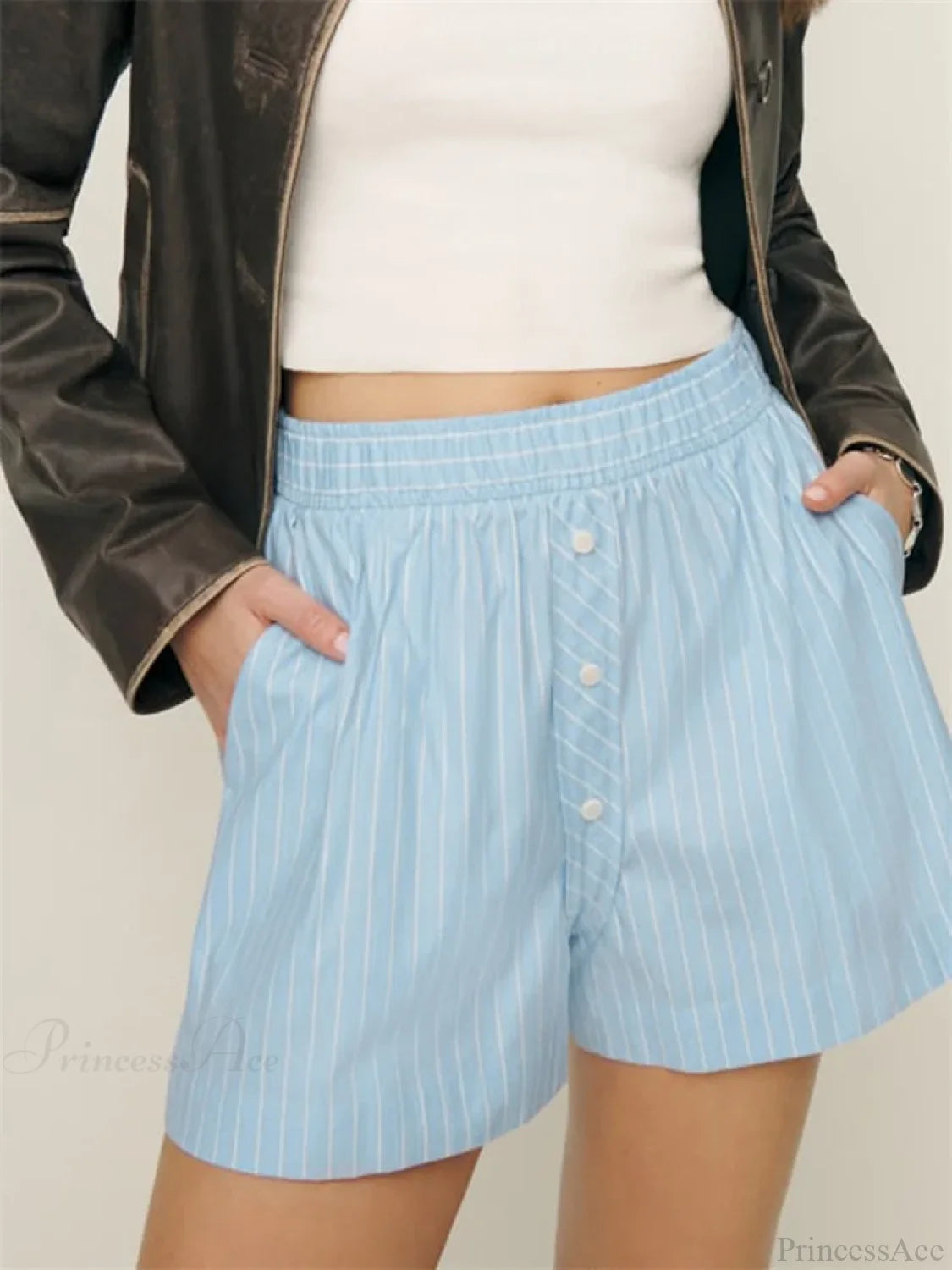 Striped Button Wide Leg Short blue / S short-250223