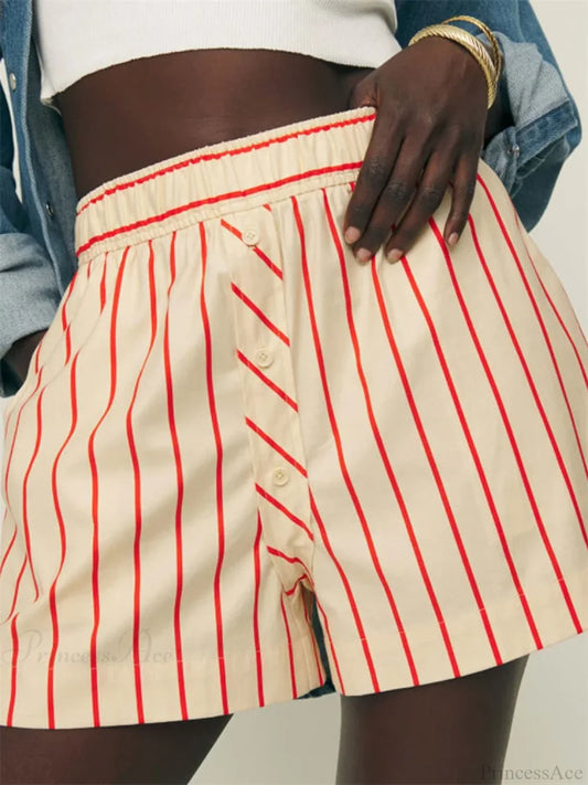Striped Button Wide Leg Short orage / S short-250223