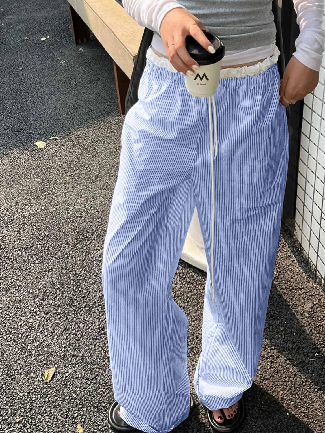 Striped Casual Ruched Vintage Sweet Straight Pant pant-250223