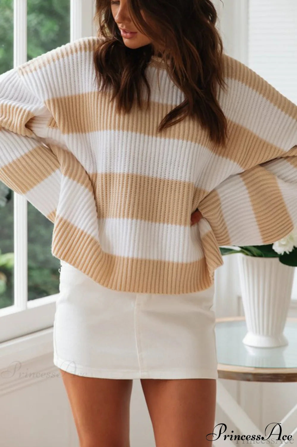 Striped Color-Block Rolled-Neck Sweater