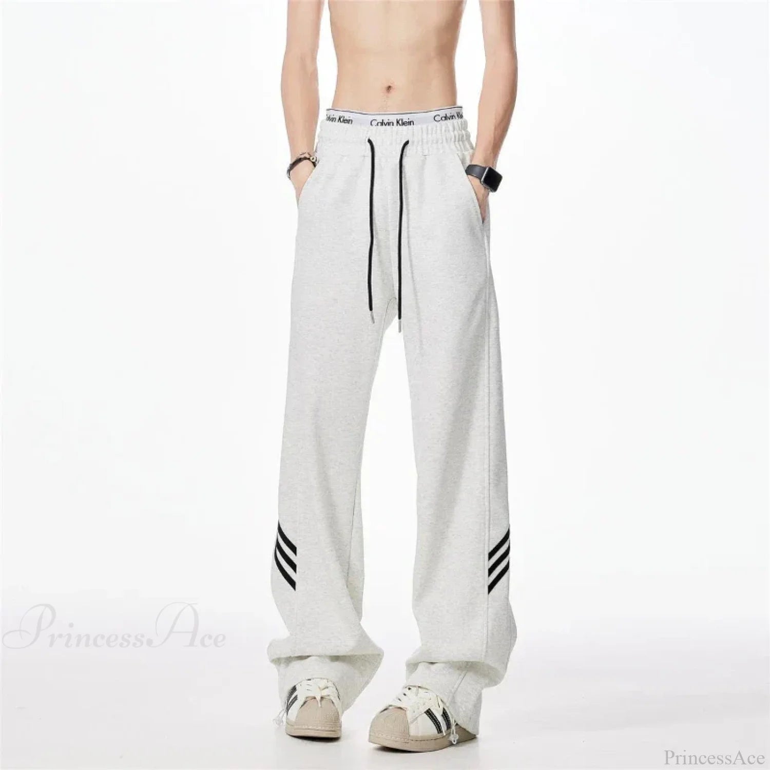 Striped Fleece Motion Loose Pants Dark Blue / S