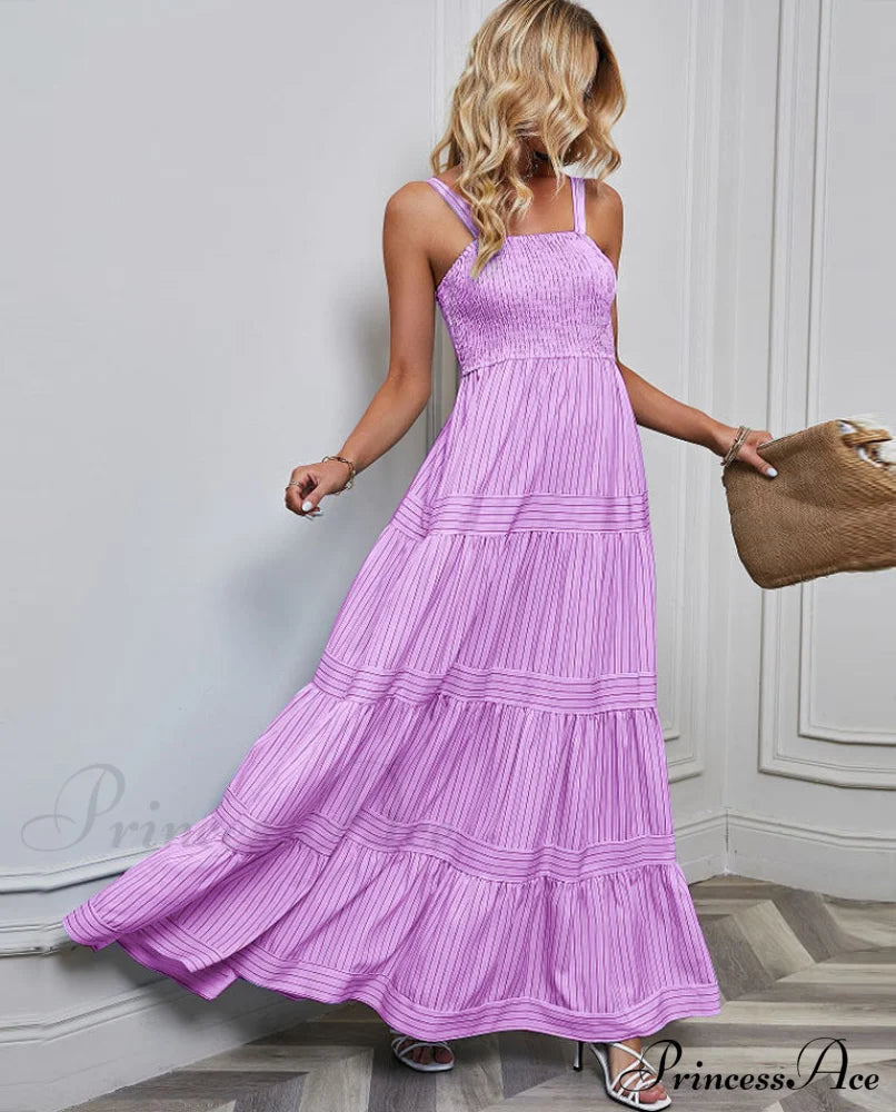 Striped Holiday Dress With Waist Strap S / Dark Blue Dresses