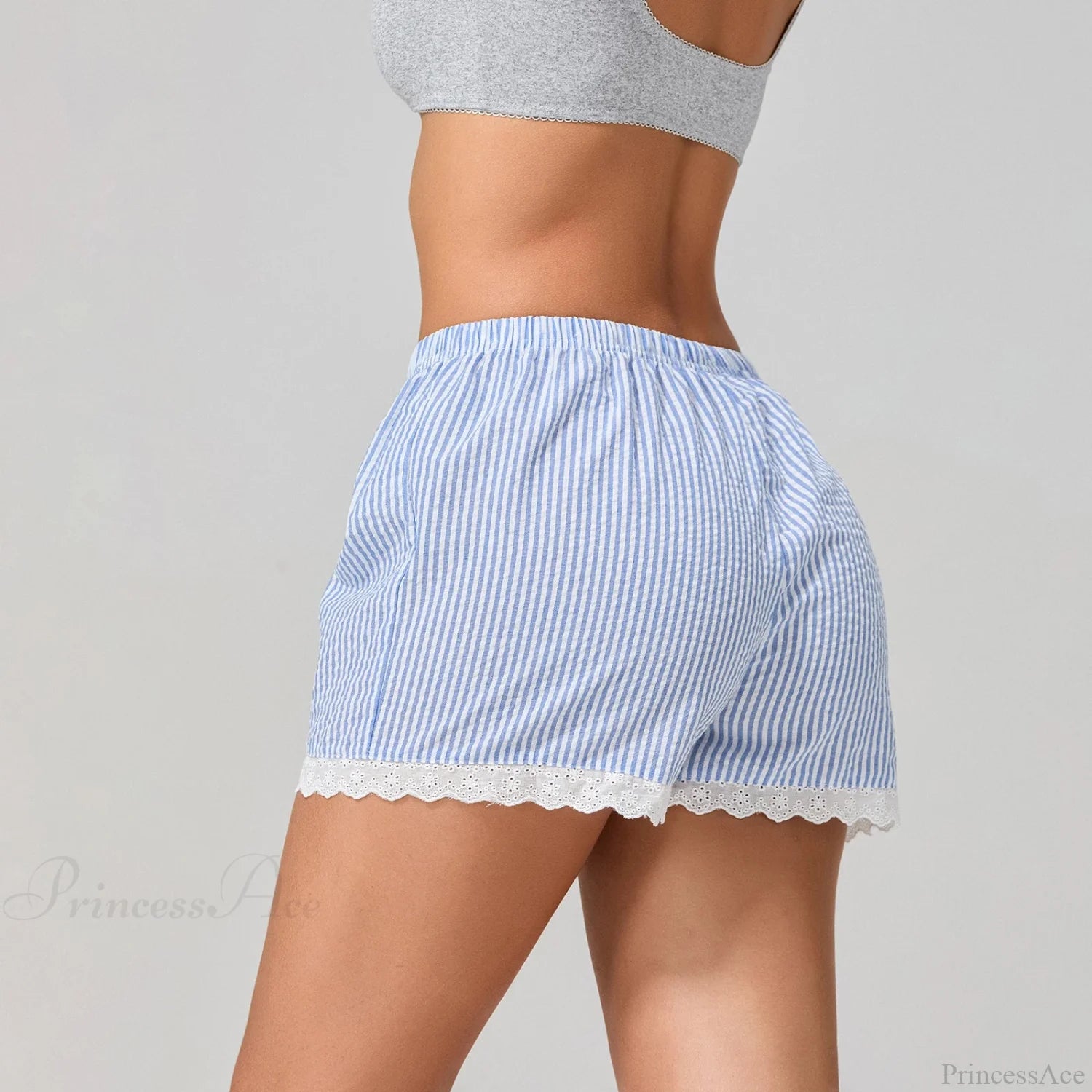 Striped Lace Trim Wide Leg Short short-250223
