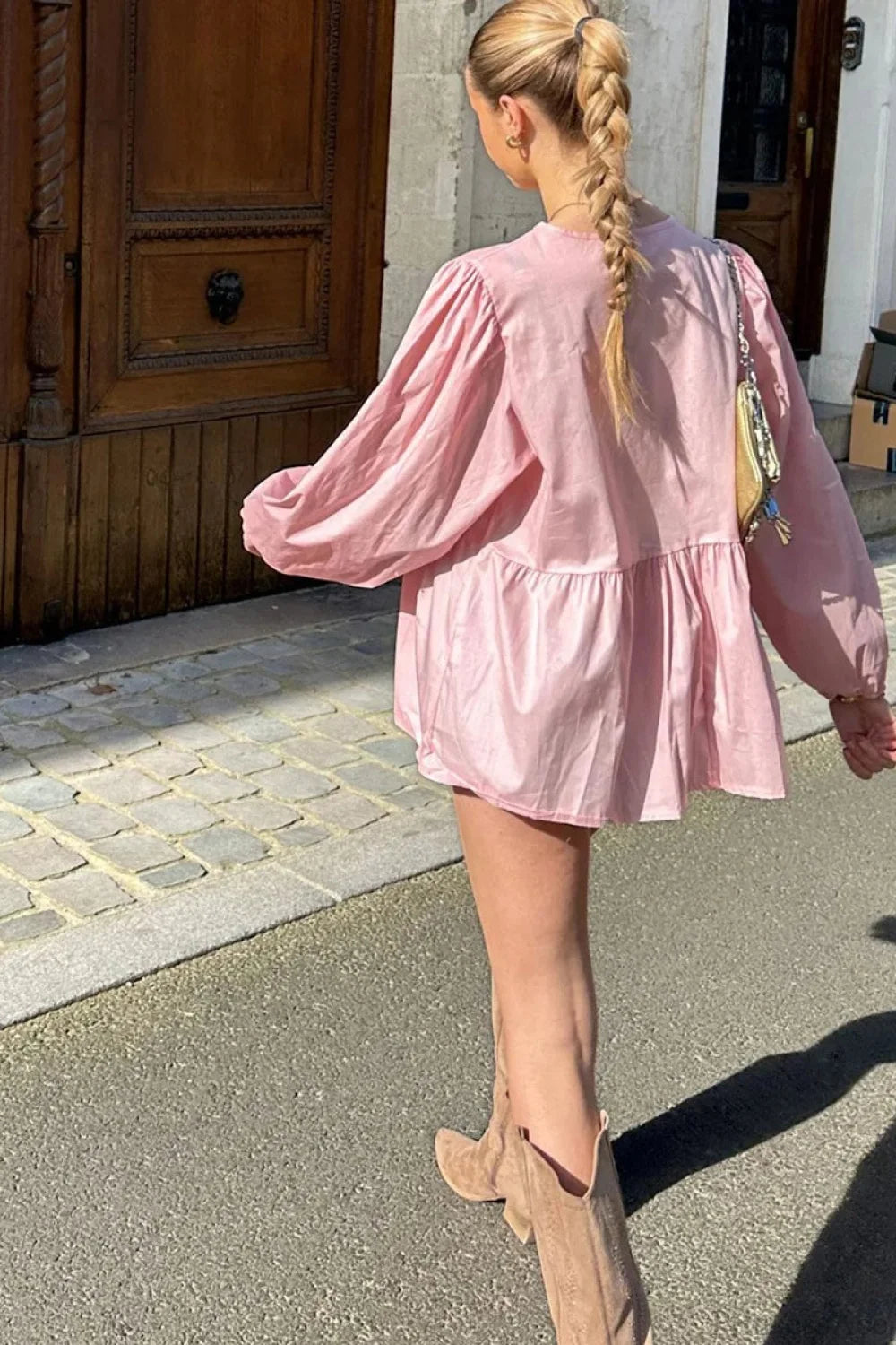 Striped Loose Fit Lace-Up Round Neck Blouse blouse-250126