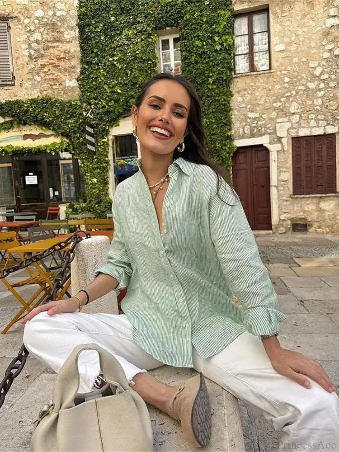 Striped Office Casual Blouse blouse-250223