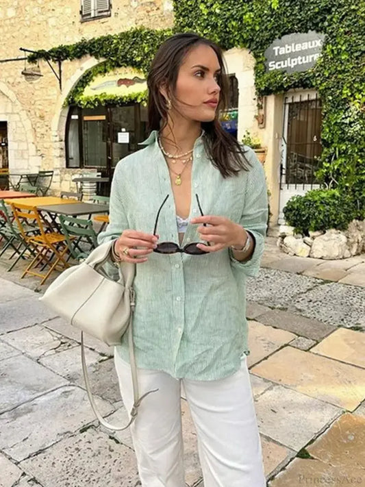 Striped Office Casual Blouse blouse-250223