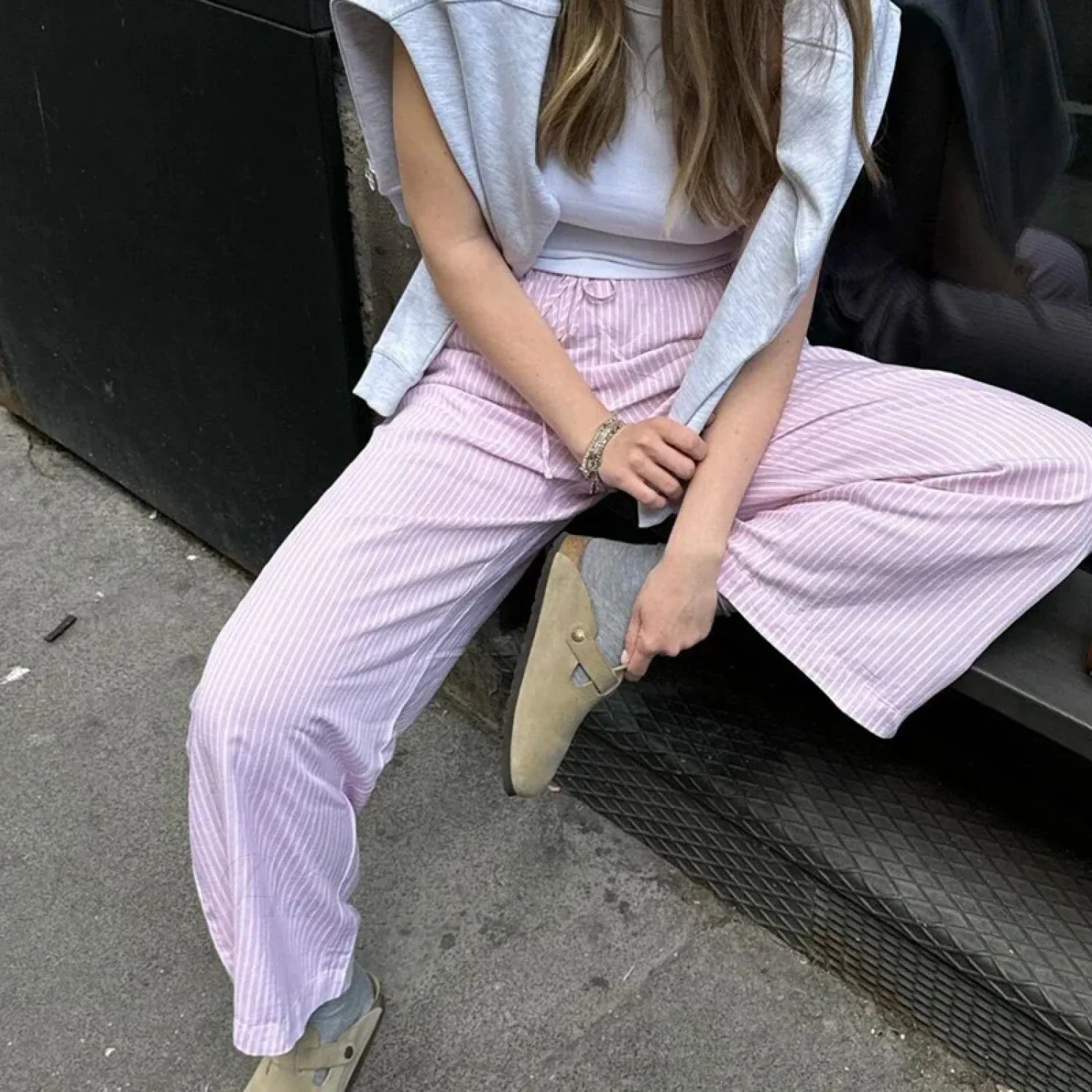 Striped Pajama Casual Elastic Waist Pant pant-250223