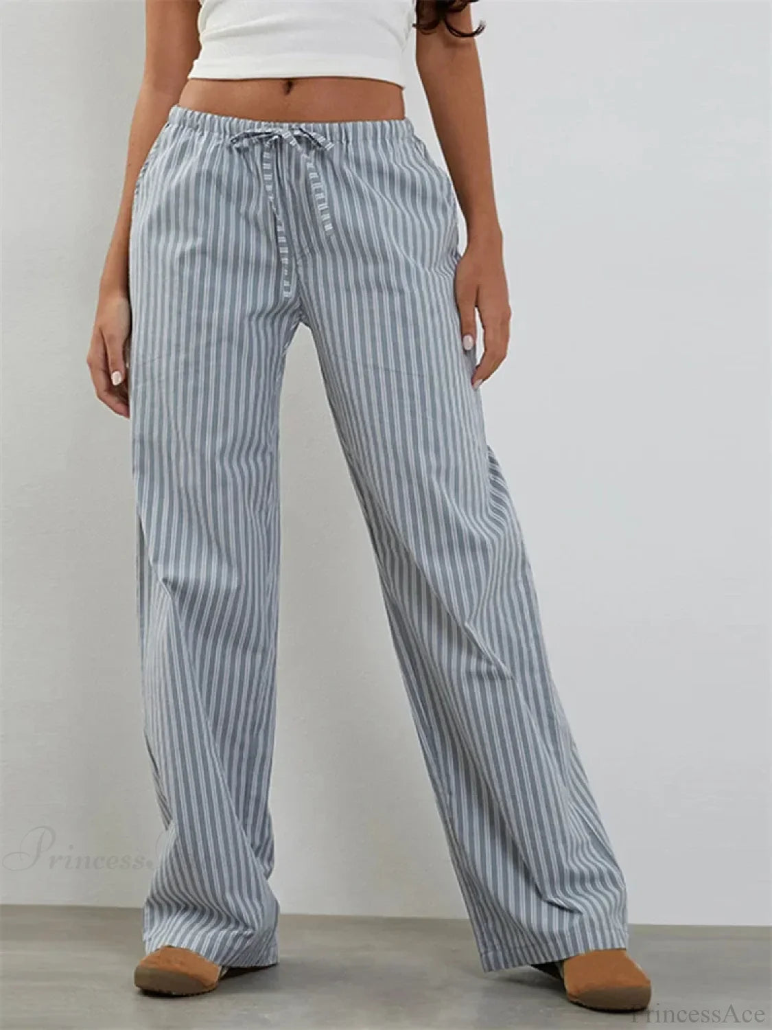 Striped Patchwork Drawstring Elastic Waist Pant BLUE / S pant-250223
