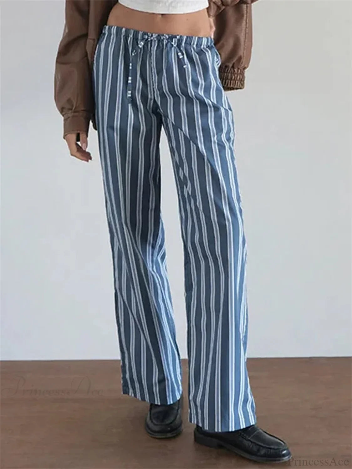 Striped Patchwork Drawstring Elastic Waist Pant DARKBLUE / S pant-250223
