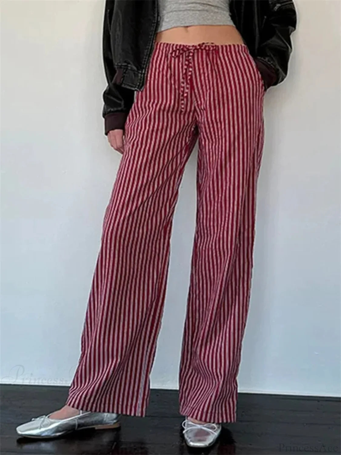 Striped Patchwork Drawstring Elastic Waist Pant RED / S pant-250223