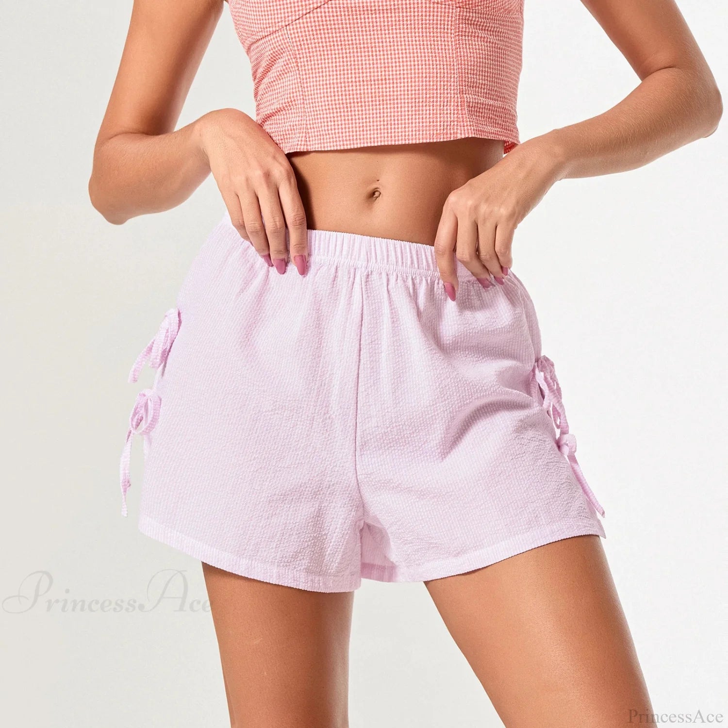 Striped Side Slit Bow Short short-250223
