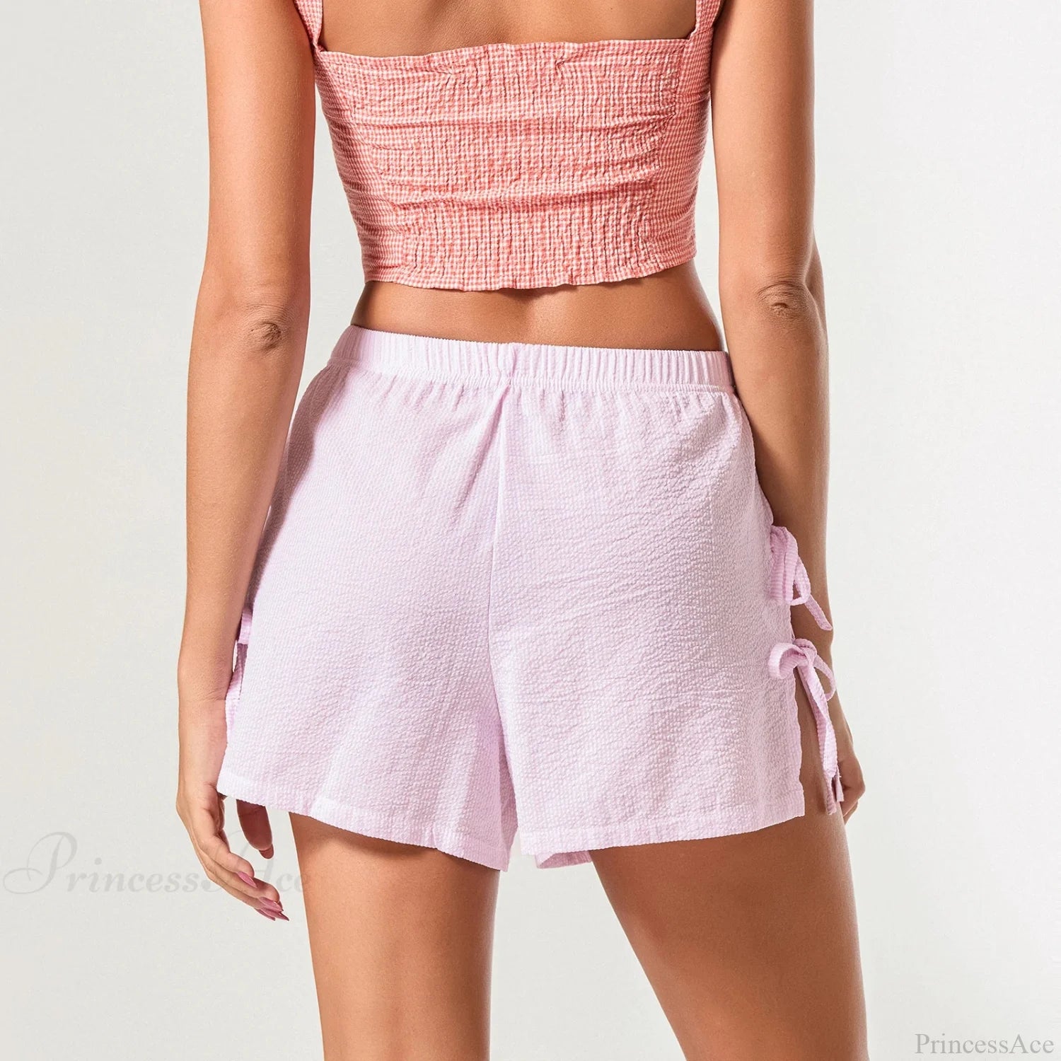 Striped Side Slit Bow Short short-250223